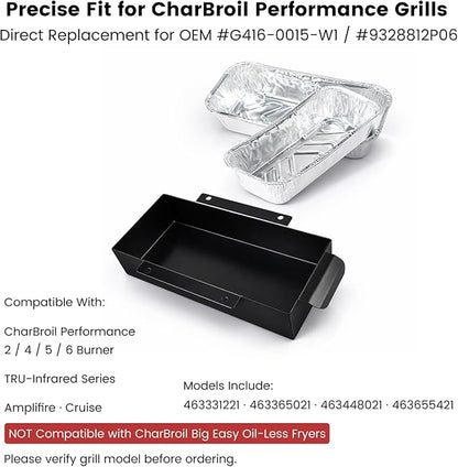Grease Catch Pan Kit for CharBroil Performance 463331221/463365021/463448021/More Gas Grill with 9328812P06 15Pack Aluminum Liners, Drip Cup Replacement for CharBroil G416-0015-W1