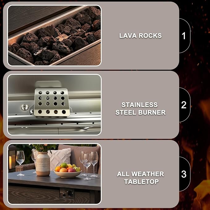 42 Inch Propane Fire Pit Table, 50,000 BTU Outdoor Gas Fire Pits with Removable Lid, 2 in 1 Rectangular Firepit Table for Outside Patio Deck and Garden (Black)