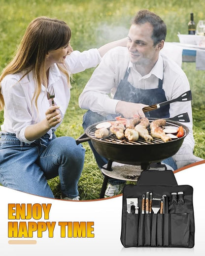 MOXTOYU 37PCS BBQ Accessories Kit with Thermometer, Multifunctional Apron, Barbecue Mats, Egg Ring, Stainless Steel Grilling Accessories for Camping, Flat Top Grill Accessories Set for Men Women