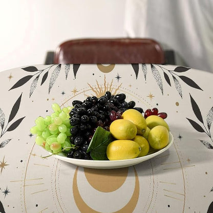 Vintage Boho Sun Moon Tablecloth Moon Phase Star Galaxy Space Wildflower Table Cloth Water Resistant Wipeable Table Cover for Farmhouse Picnic Party Holiday Kitchen Dinner Table 60"x110"
