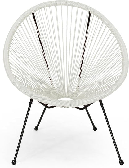 Christopher Knight Home Outdoor Hammock Weave Chair with Steel Frame (Set of 2) - White and Black Finish