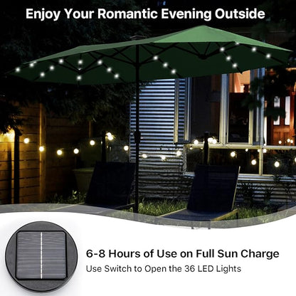 FREE SOLDIER 13ft Patio Umbrella with 36 LED Solar Lights Double Sided Outdoor Umbrella for Patio Table Umbrella with Solar lights for Garden Yard Pool (Dark Green)