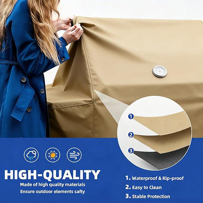 BBQ Gas Grill Cover for Outdoor, Anti-UV, Rip-Proof, 600D Oxford Fade Resistant Material, Barbecue Cover with Hook and Loop Straps & Adjustable Hem Drawstring (Beige, 32”x26”x43”)
