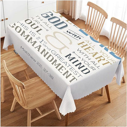 Swono Love God 52"X70" Oblong Table Cloth Christian Verse Bible Quote Zigzag Wrinkle Free Table Cover Farmhouse Tablecloth for Home Restaurant Picnic Indoor Outdoor Dining