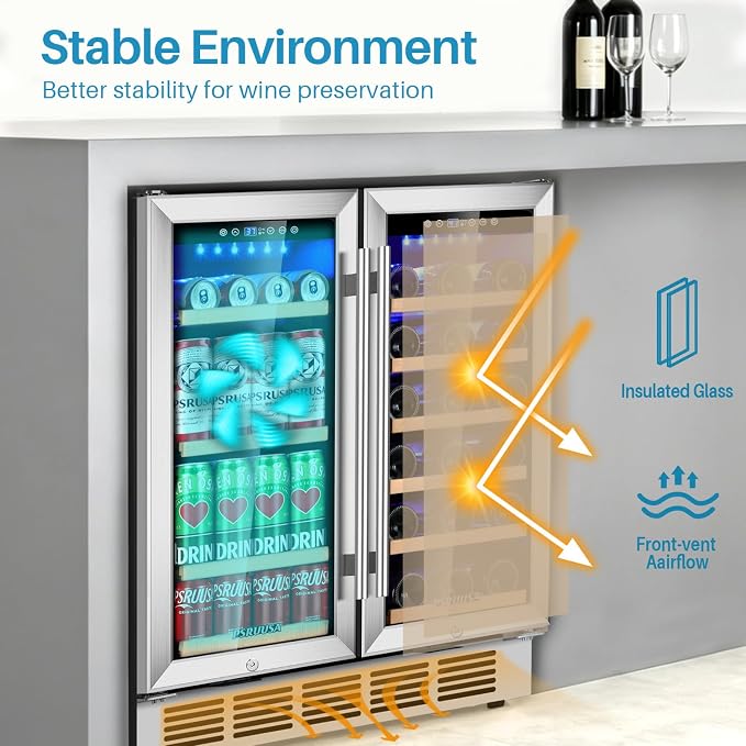 30 Inch Wine and Beverage Refrigerator Dual Zone Wine Fridge Beverage Cooler with Glass Door, Large Capacity Holds 110 Cans and 30 Bottles Built In or Freestanding for Home Bar, Kitchen