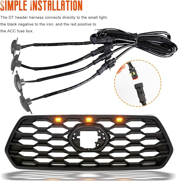 4 PCS Car LED Grille Lights, Bright Vehicle Front Grille Lamp Decorative Light with Wiring Harness, Waterproof LED Grill Lamps Trim Lights for 2017-2019 F150 Raptor (Black & Yellow, 4 Lights)
