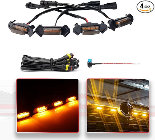 4Pcs Amber LED Grill Lights Kit for Toyota RAV4 2019 & up | Not Fit for Adventure/RAV4 PHEV/TRD Off Road/Prime，Black Shell, w/ Wiring Harness,Grill Led Raptor Lights