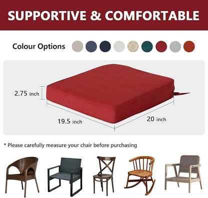 Goodgoods 19.5 x 20 Outdoor Chair Cushions Set of 4, Fade-Resistant & Water-Resistant Patio Seat Cushion Pads with Ties, 30D High-Resilience Foam for Dining Room Kitchen Chairs, Chili