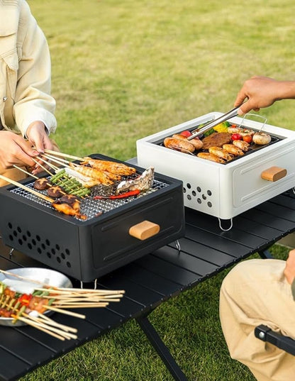Barbecue Stove Barbecue Grill Tools BBQ Grill Charcoal Grill Square Tabletop Portable Lightweight or Camping Backyard Picnic Beach Trips (Pearl white,A2)