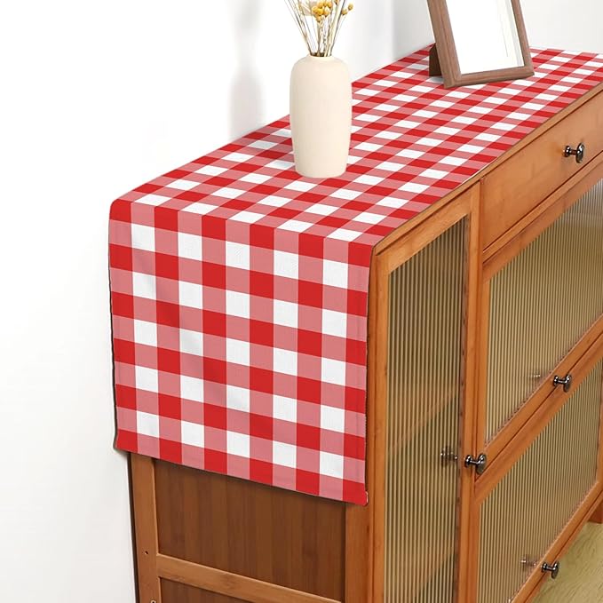 Italian Red Gingham Table Runner Red and White Checkered Party Decoration Christmas Baby Shower BBQ Picnic Home Kitchen Island Decor