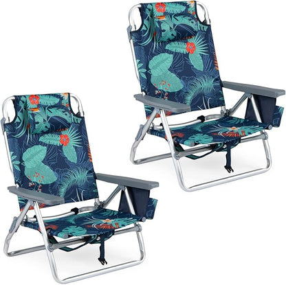 GYMAX Beach Chairs, Backpack Camping Chair | with Armrest, Cooler Bag, Cup Holder & Towel Bar, Sunbath Tanning Lounge, Folding Layout Chair (Without Table, Flower)