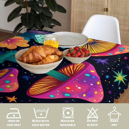 Mushrooms Decorative Rectangle Table Cloth Magic Psychedelic 60S Hippie Vintage Rectangle Table Cover Anti-Oil Tablecloth for Dining Tables, Parties, Wedding and Banquet Decoration 52" x 70"