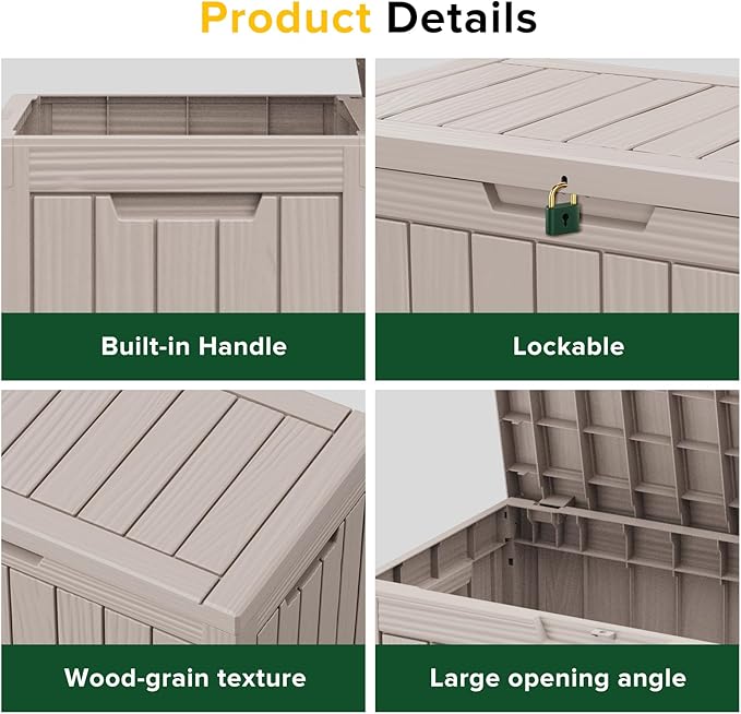 50 GallonOutdoor Storage Box,Resin Deck Boxes Waterproof, IndoorOutdoor Bin for Package Delivery, Patio Cushions, Gardening Tools, Lockable, UV Resistant