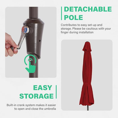 JEAREY 9 FT Patio Umbrella Outdoor, Table Umbrellas Market Umbrella w/Push Button Tilt/Crank, 8 Sturdy Ribs(Red)