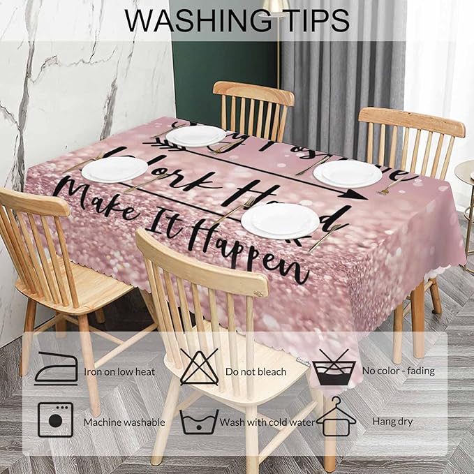 Funny Quote Table Cloth Rectangle Table 52"X70", Stay Positive Work Hard and Make It Happen Wipeable Table Cover for Dinner Kitchen, Outdoor Tablecloth for Party Banquets Weddings