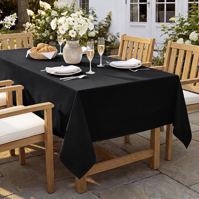 Softalker Rectangle Tablecloth, Waterproof Table Cloths Wrinkle Free Fabric Washable Polyester Table Cover for Dining Tables Party Outdoor Camping Parties Buffet - 54 x 78 inch, Black