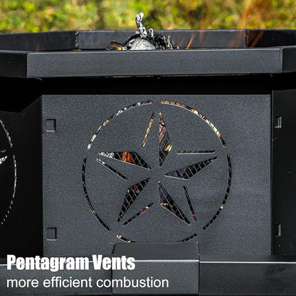 Verdeluxe 35 Inch Octagonal Outdoor Fire Pit,Wood Burning Fire Pit for Bonfire,Outside,Camping, Backyard, Patio