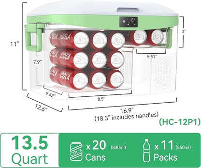 Megiu 12 Volt Refrigerator Portable Car Freezer 13.5 Quart (12.8 Liter) Compressor Cooler 12V/24V DC 110～240 Volt AC for Truck Van RV Camper SUV Boat Travel Camping Road Trips Tailgating -18℃~+15℃