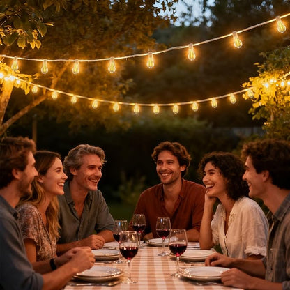 Outdoor String Lights 75FT LED Patio Lights 53 Plastic Edison Bulbs (3 Spare) with Remote Waterproof Patio Lights, Dimmable Outside Hanging Light Connectable for Porch Backyard, White