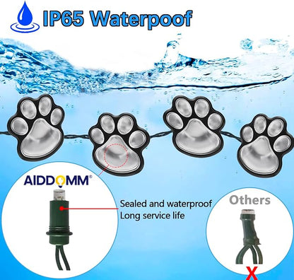 16.8ft Paw Print Solar Lights - Dog Cats Animal Solar String Lights (Set of 8) Outdoor Waterproof, Cat Puppy Animal Décor Walkway Lighting, Gifts for Pet Lovers (Cold White)