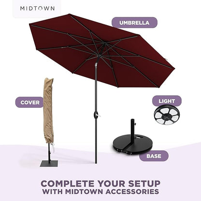 Midtown Umbrellas – The Lean 8 Ft Patio Umbrella with 10-Year-No-Fade Acrylast Acrylic Fabric, Auto-Tilt and 8 Reinforced Ribs for Deck, Pool, Garden, Hotel & Cafes – Bordeaux Canopy, Black Pole