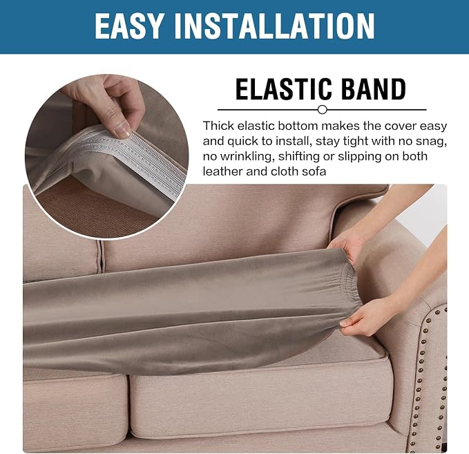 H.VERSAILTEX Velvet Stretch Individual Couch Cushion Cover Plush Slipcover for Loveseat Sofa Furniture Protector Seat Cover (1 Piece Loveseat Cushion Cover, Taupe)