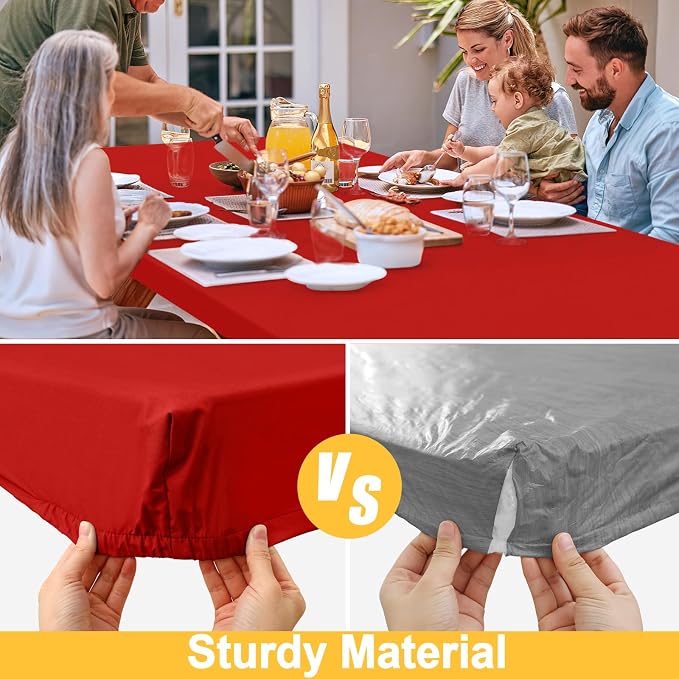 Rectangle Table Cloth, Waterproof Elastic Fitted Tablecloth for 6 Foot Folding Tables, Washable Polyester Tablecloths for Picnic, Camping, Outdoor (Red, 30"x72")