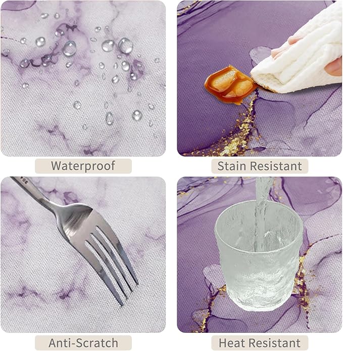 70x140inches Purple Marble Rectangle Tablecloth Purple White Marble Texture Golden Crack Abstract Table Cloth Durable Polyester Table Cover for Dining Room Kitchen Decor Indoor Outdoor Use