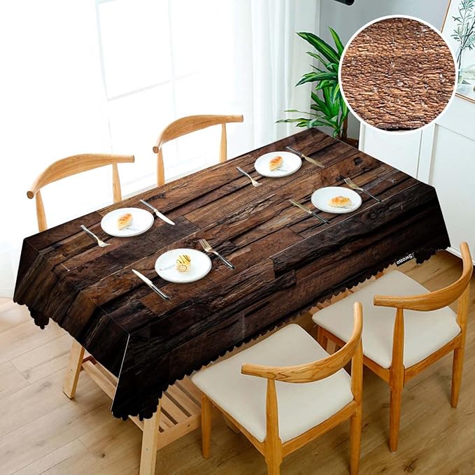 Swono Dark Wood Tablecloth - Vintage Natural Wooden Board Rectangle Table Cloth Picnic Tablecloth Washable Plaid Table Cover for Kitchen Holiday Dinner, 52x70 Inch