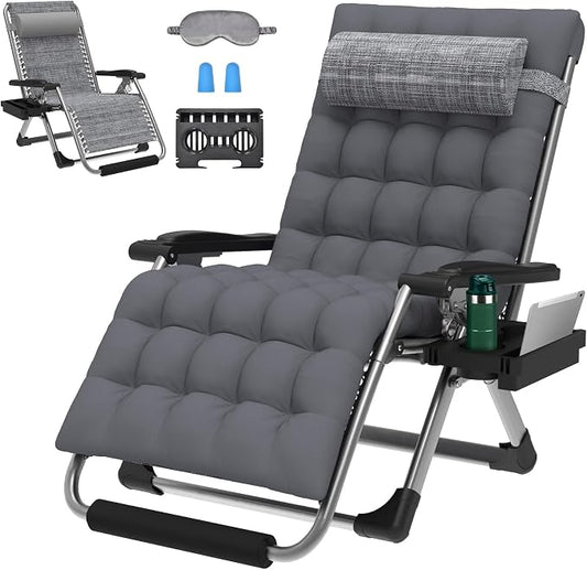 ZENPETIO Oversized Zero Gravity Chair, 33In XXL 500LBS with Cushion | Anti Gravity Recliner Lounge Chair with Aluminum Alloy Lock & Footrest, 90-170° Adjustable, for Lawn Patio Indoor Outdoor