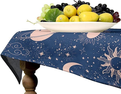 Moon Sun Tablecloth Vintage Star Magical Galaxy Space Boho Celestial Table Cloth Water Resistant Wipeable Table Cover for Farmhouse Picnic Party Holiday Kitchen Dinner Table 55"x55"