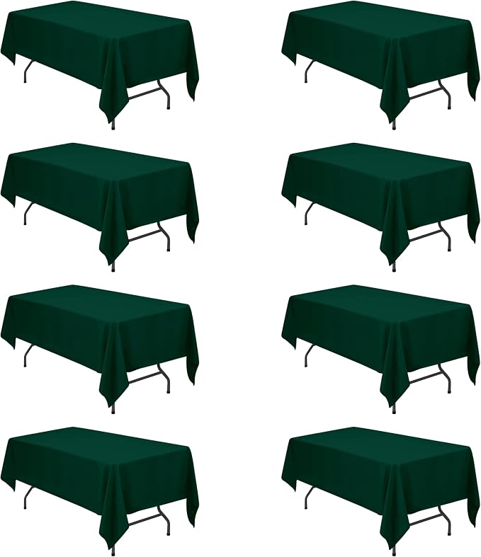 BRILLMAX 8 Pack Hunter Green Tablecloth 60x102 Inch for 6ft Rectangle Table | 150 GSM Polyester Fabric, 15" Standard Drop, Water, Stain & Wrinkle Resistant Cloth Cover for Wedding Reception Banquet Party
