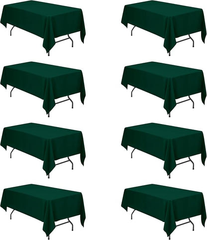 BRILLMAX 8 Pack Hunter Green Tablecloth 60x102 Inch for 6ft Rectangle Table | 150 GSM Polyester Fabric, 15" Standard Drop, Water, Stain & Wrinkle Resistant Cloth Cover for Wedding Reception Banquet Party