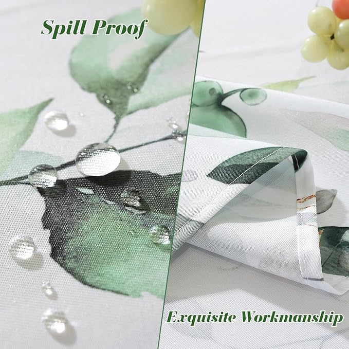 Outdoor Tablecloth with Umbrella Hole and Zipper Rectangle 60 x 120 Inch Eucalyptus Leaves Floral Watercolor Zippered Table Cloth, Soft Table Cover for Spring/Summer/Patio/Picnic/Camping, Green