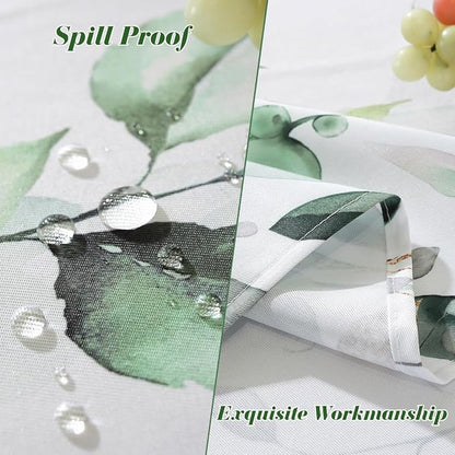 Outdoor Tablecloth with Umbrella Hole and Zipper Rectangle 60 x 120 Inch Eucalyptus Leaves Floral Watercolor Zippered Table Cloth, Soft Table Cover for Spring/Summer/Patio/Picnic/Camping, Green