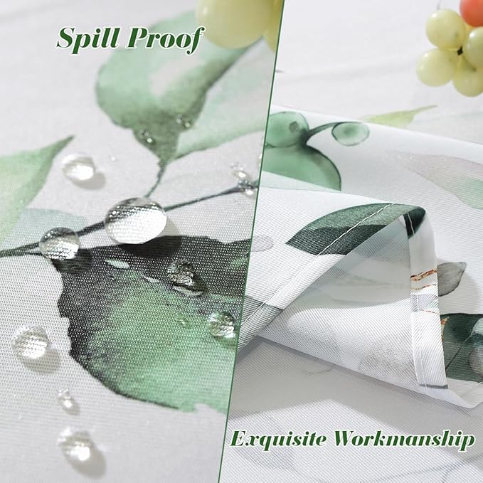 Outdoor Tablecloth with Umbrella Hole and Zipper Rectangle 52 x 70 Inch Waterproof Eucalyptus Leaves Floral Zippered Table Cloth, Fabric Table Cover for Spring/Summer/Picnic/Camping/Patio, Green