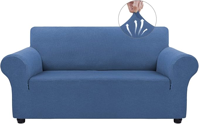 Asnomy Stretch Couch Covers Washable, loveseat Cover Slipcovers,River Blue | 1-Piece Sofa Cover(55"-78") loveseat cover Furniture Protector Soft Jacquard,Non-Slip Elastic Bottom for Dogs & Kids