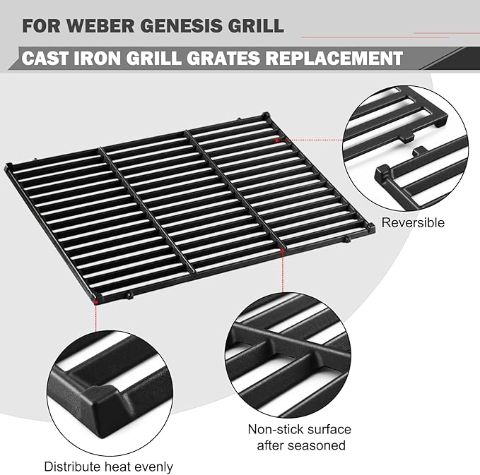 Genesis Grates Replacement Parts for Weber Genesis E-310 E-330 S-310 S-330 Grill Parts Weber Genesis Grill Grates 7524 7528 Genesis 300 Series Grill Replacement Parts Cast Iron Cooking Grate 19.5 Inch