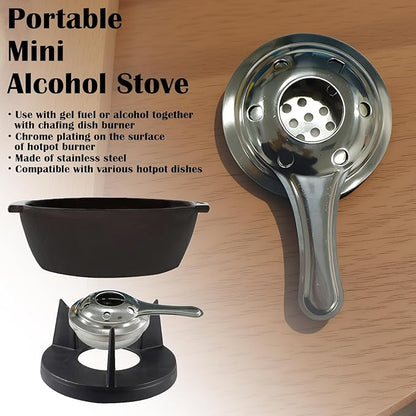 Stainless Steel Fondue Burner 3.5" Wide Portable Safety Cover，with Fondue Pot Fuel Compatibility， for Camping Catering Emergency Outdoor Cooking