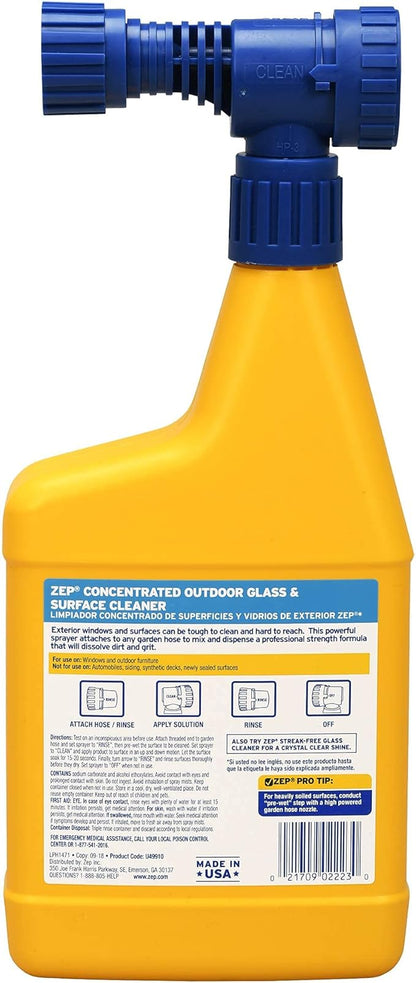 Zep Hose-End Outdoor Cleaner - U49910 - Great for Outdoor Glass and Surfaces - 32 Ounces (Pack of 2)