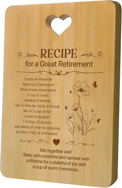 Retirement Gifts for Women 2026, Funny Retirement Cutting Board Gift for Woman, Coworker Leaving Going Away Gifts, Engraved Bamboo Board, Recipe for a Great Retirement Keepsake