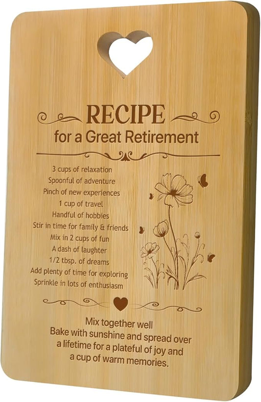 Retirement Gifts for Women 2026, Funny Retirement Cutting Board Gift for Woman, Coworker Leaving Going Away Gifts, Engraved Bamboo Board, Recipe for a Great Retirement Keepsake