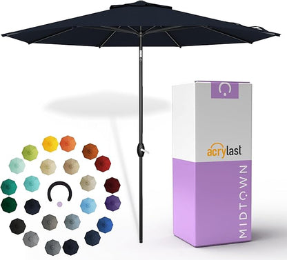 Midtown Umbrellas – The Lean 10 Ft Patio Umbrella with 10-Year-No-Fade Acrylast Acrylic Fabric, Auto-Tilt and 8 Reinforced Ribs for Deck, Pool, Garden, Hotel & Cafes – Harbor Navy Canopy, Black Pole