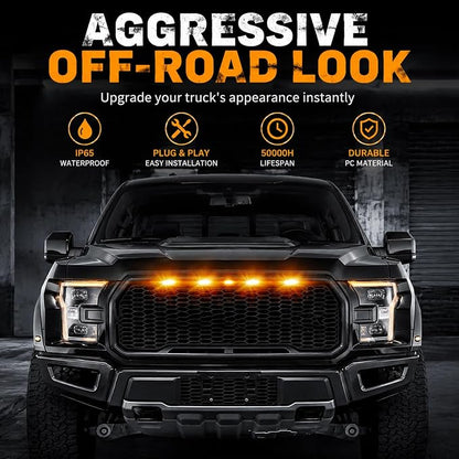 LED Front Grille Position Light, Side Marker Assemblies, Amber | For Ford F150 F250 F350 and Ram 1500, Exterior, 2004-2019