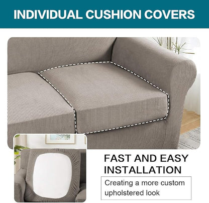 Turquoize 3 Piece Sofa Covers for 2 Cushion Couch Sofa Slipcover Soft Couch Cover for Dogs-Washable Sofa Furniture Covers with 2 Individual Cushion Covers Jacquard Fabric (2 Cushion Sofa, Taupe)