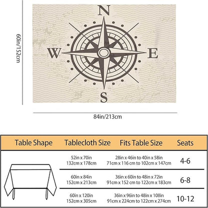 TKS MITLAN Tablecloth Compass Table Cloth Rectangle Table 60 x 84 Inch Vintage Wind Road Map E N W S Direction Adventure Travel Kitchen Decorations for Home Dinner Party