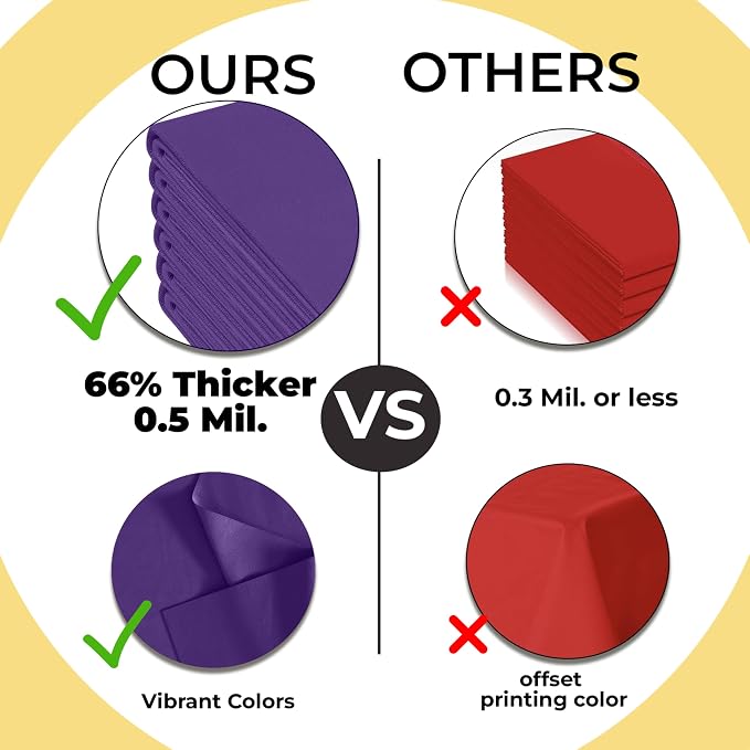 Exquisite 66% Thicker Premium Plastic Table Cloth Rectangle Table Cover 0.5 Mil 24 Pack Purple Table Cloth 54 Inch x 108 Inch Disposable Tablecloth Won't Tear Easily Like Cheap Thin Brands