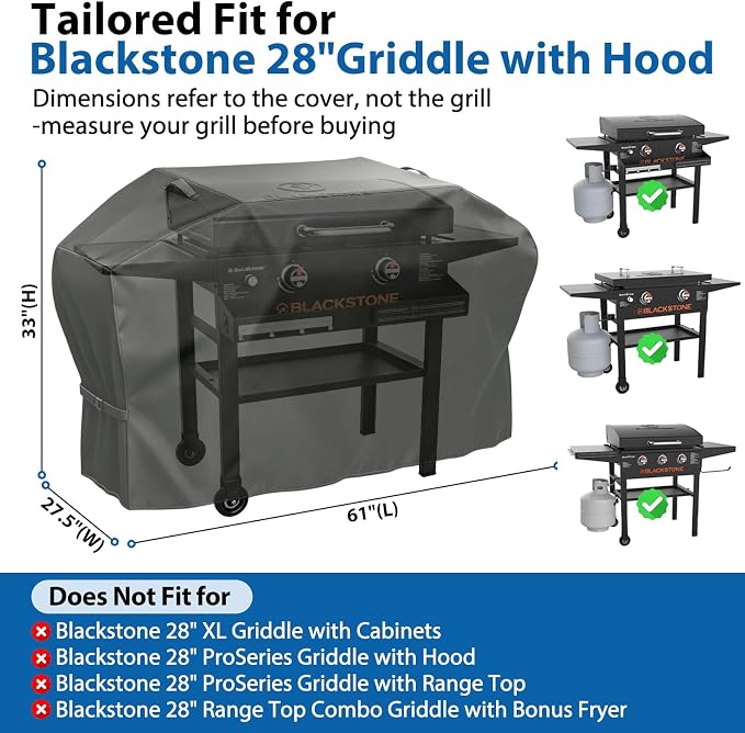 28 Inch Griddle Cover for Blackstone 28" Griddle with Hood & Side Shelves | 600D Heavy Duty Waterproof Flat Top Grill Cover, Replacement for 5483, Fade Resistant with Windproof Buckles