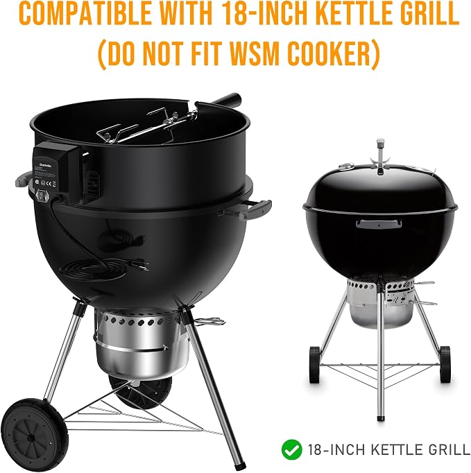 Skyflame Charkettle Rotisserie Ring Kit, Black Coated Steel | Compatible with Weber 18" Charcoal Kettle Grills, Compatible with Other Similar Kettle Grills, BBQ Grill Rotisserie Kit