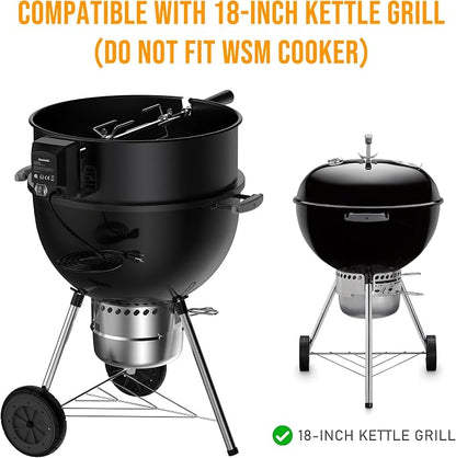Skyflame Charkettle Rotisserie Ring Kit, Black Coated Steel | Compatible with Weber 18" Charcoal Kettle Grills, Compatible with Other Similar Kettle Grills, BBQ Grill Rotisserie Kit